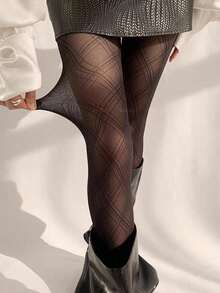1pc Women's Sexy Semi-Sheer Black Skinny Pants, Suitable For Holiday Parties - 彩色 - 查看 3