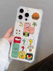 SpongeBob SquarePants 1pc Cute & Fun Transparent Hamburger Square Paws Question Mark Painted Pattern Shockproof Phone Case Compatible With Apple 11/12/12 Pro Max/14 Pro Max/15/15 Pro/16/16 Pro Max/17 And Other Models - Multicolor - View 7