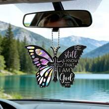1pc/Set Butterfly Cross Car Interior Decor Hanging Ornament Keychain Accessory - Multicolor - View 3