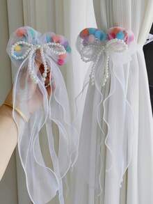 2个法式浪漫白色薄纱蝴蝶结窗帘绑带 - 泡泡紗 - 查看 9