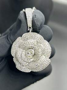 Unisex Hip Hop Rose Flower Pendant Necklace, Brass Cubic Zirconia Micro Pave Cute Petite Floral Necklace - Flowers - View 9