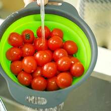 1 Set Round Kitchen Colander Basket, Comes With Foldable Funnel, Plastic Handle, Silicone Material, Suitable For Kitchen. Great For Draining Pasta, Vegetables And Fruits, Multi-Function Fruit & Vegetable Strainer (Green, Red, Blue) - Multicolor - View 4
