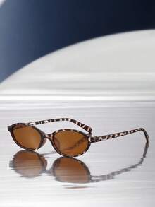 1 Pair Unisex Leopard Print Oval Small Frame Sunglasses, Fashionable High-End Casual Street Photography Classic Glasses, Suitable For Beach Accessories, Women, Summer Beach Vacation, Outdoor, Travel Casual Style, Suitable For Outings, Back To School Season - 棕色 - 查看 2