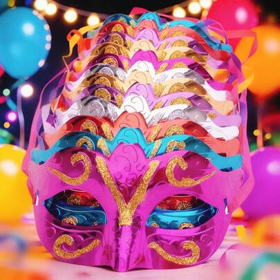 12/6 piezas Máscaras de Carnaval estilo veneciano con brillo metálico - Máscaras faciales de fiesta de colores para Halloween, Mardi Gras, Cosplay, Boda y Suministros de Fiesta de Disfraces