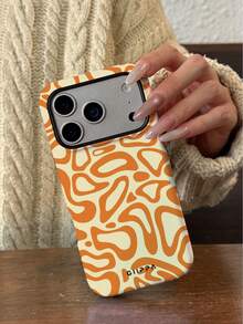 GIIPPA 1pc Orange Asymmetrical Wave Pattern Design Phone 17 Pro Max Case, Compatible With IPhone 16 Pro Max, 15 Pro Max, 14 Pro Max, Korean Stylish Phone Case, Fits 11/12/13/14/15/16 Pro Max Plus, Elegant Design Suitable For Both Men And Women, Ideal Gift For Christmas, Valentine's Day, Easter, Wedding Season And Birthday For Girlfriend - Orange - View 7
