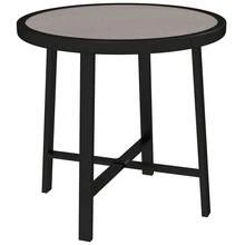 Round Small Garden Table 50.5cm Outdoor Side Table With SPC Tabletop Metal Frame And Anti-Slip Foot Pads For Garden Balcony Grey Wood Effect - Grey - View 2
