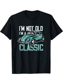 Kids Casual Printed Crew Neck Short Sleeve T-Shirt Series Vintage Car Fan I'm Not Old I'm A Classic T-Shirt180g Cotton T-Shirt,Fun And Style, Breathable Material, Durable Construction, Unisex Cotton T-Shirts Suitable For Students To Wear In Summer - 黑色 - 查看 6
