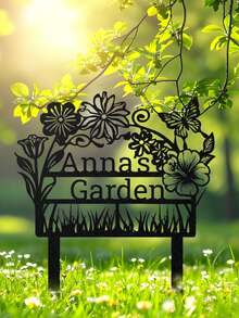 1个可定制铁艺花园标牌插杆，饰有蜂鸟、花卉、蝴蝶图案，可个性化定制家庭姓名牌，可作庭院装饰、地址牌、户外路标或园艺礼物 - 多色 - 查看 8