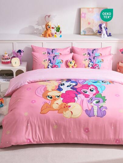 MY LITTLE PONY 2/3pcs Bedding Set, Cute Cartoon Pattern, Comfortable & Breathable, Skin-Friendly, Soft & Pilling Resistant, Home Textile, Room Decor, Includes 1 Duvet Cover & 1/2 Pillowcases, Excl. Comforter, Suitable For Twin/Full/Queen/King Size Beds, All Seasons, Machine Washable, Exquisite Gift, OEKO-TEX Certified