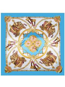 1PC 2026 Spring/Summer New Women's Fashion Chain Printed Square Towel, Lightweight, Breathable, Simple And Versatile, Suitable For Wearing And Use In All Seasons - Sky Blue - View 4