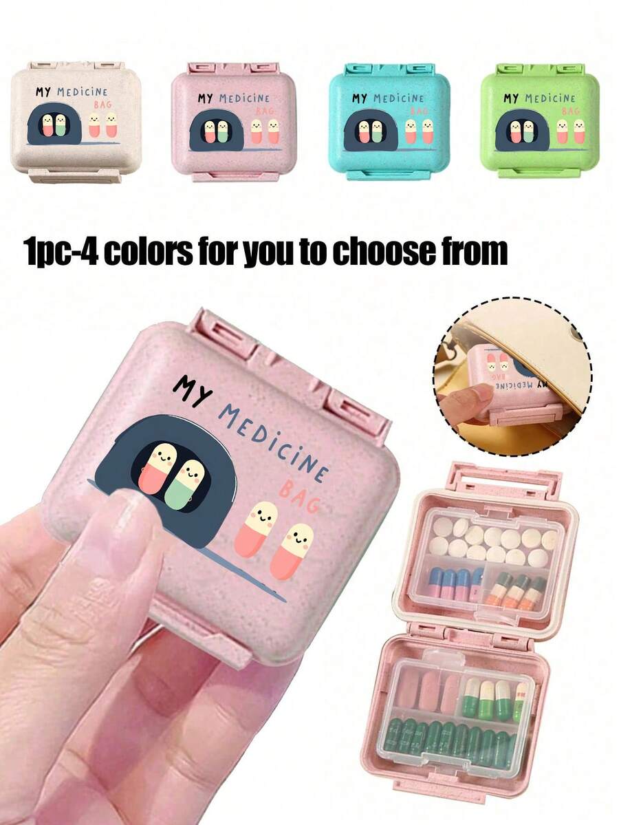 Mini 6-Slot Portable Pill Box, Medicine Storage Box, Travel Pill Case Printed With "My Pill Bag" And Pill Pattern, 6-Slot Weekly Pill Organizer, First Trip Pill Storage Box, Daily Vitamin Pill Box, Pocket Pill Case, Charming Storage Box, Household & Travel Essential