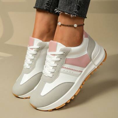 Zapatillas casuales para mujer, adecuadas para todas las estaciones, parte superior elástica, suela ligera, holgada y transpirable, fácil de poner y quitar, diseño versátil con cordones, cómodo de llevar