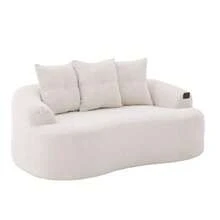 Este moderno conjunto de sofá de dos plazas presenta cojines redondos y profundos con estampado de nubes de chenilla, un diseño compacto sin muelles e incluye tres cojines decorativos. Ideal para apartamentos pequeños. - Beis - Ver 9