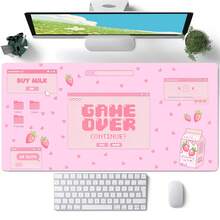 粉色可爱动漫游戏鼠标垫 XXL，草莓牛奶图案大号鼠标垫，美观笔记本电脑键盘垫，女士/女孩全尺寸桌面鼠标垫 - 查看 1