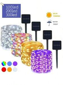 1件裝戶外太陽能串燈－300/200/100 LED，太陽能銅線仙女燈，IP65防水，8種照明模式，戶外太陽能花園燈，適用於花園、露台、婚禮、露營、派對、院子、聖誕樹裝飾、聖誕節 - 黑與白 - 查看 14