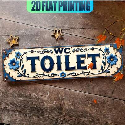 1pc 2D Flat - Vintage 2D Flat Sign, Featuring Floral Element "Toilet" Design, Suitable For Various Scenarios Such As Man Cave, Kitchen, Area, Bathroom, Cafe, Garage, Porch To Achieve Retro Home Decor Effect