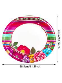 10pcs/20pcs/30pcs 10.2 X 11.2 Inch Mexican Holiday Oval Paper Plates Large Mexican Theme Party Decoration Cinco De Mayo Floral Stripe Supplies Day Of The Dead Mexican Paper Cup Taco Tableware Set - Multicolor - View 2