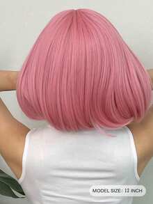 Peluca con flequillo recto rosa de 12 pulgadas, adecuada para fiestas, roles y fotografía de mujeres - Multicolor - Ver 13
