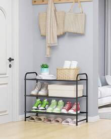 Shoe Rack - Stainless Steel Shoe Organizer, Sturdy Shoe Rack For Closet And Front Door Entrance, Free Standing Shoe Shelf, Closet Organizers And Storage, 25.6" Wide - 3 Tier, Black - 黑色 - 查看 9