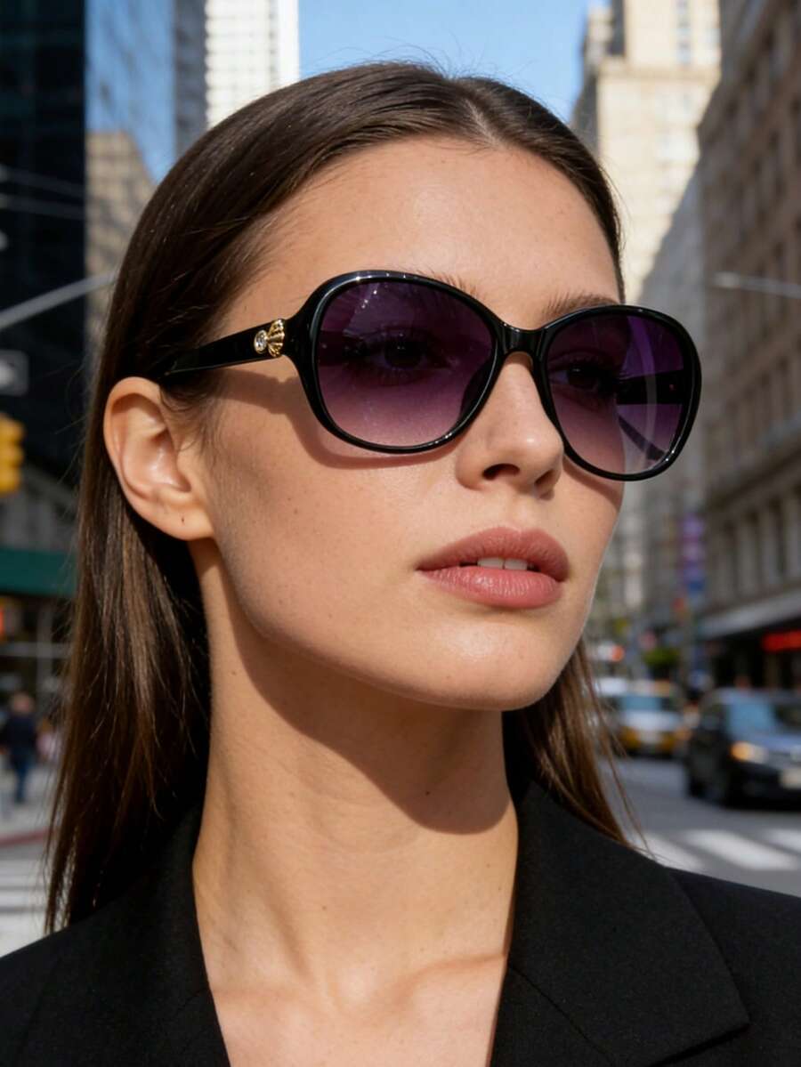 1 Pair New Cat Eye Fashion Glasses For Women, Suitable For Beach And Travel, Shell Pattern Metal Rhinestone Decor High-End Chic Street Style Glasses - Multicolor - View 1