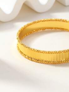 1件简约竖条纹纹理金色手镯，日常佩戴及女士礼品 - 金色 - 查看 3