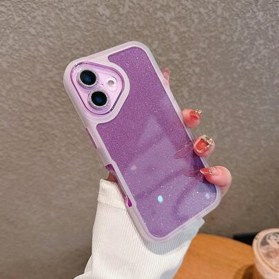 1pc Starry Sky Glitter Solid Color 2-In-1 Phone Protective Case, Shiny Phone Cover, Suitable For IPhone11/12/13/14/15/16/17/PROMAX, Protective Soft Phone Case