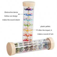 1pc Wooden Rain Stick Sensory Learning Toy, Baby Shaker Musical Instrument, Simulated Rain Sound Rattle, Newborn Grasping Toy, Helps Soothe And Improve Motor Skills, Suitable As Newborn Gift - Multicolor - View 8