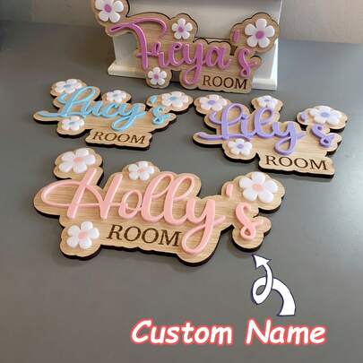 2D Flat Personalized Bedroom Door Sign With Floral Daisy Pattern, Custom Acrylic Nameplate, Unique Room Decor For Teens, Kids, Or Adults, Space Identifier, Decorative Sign And Hanging Board, Elegant And Sweet Home Accessory For Bedrooms, Dorms, Or Personal Spaces