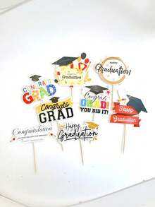 5Pcs Graduation Cake Decorations | Graduation Party Decor For High School/University Graduations Happy Graduation Paper Cake Topper - Graduation Cake Decoration - View 3