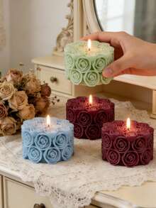 Rose Flower Shaped Candle Silicone Mold - 3D Embossed Design - Suitable For Handmade Soap, Plaster, Resin - DIY Candle Cup Decor - Durable Mold For Home & Wedding Decoration, Creates Romantic Ambiance - Rose Column - View 6