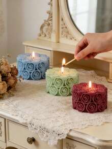 Rose Flower Shaped Candle Silicone Mold - 3D Embossed Design - Suitable For Handmade Soap, Plaster, Resin - DIY Candle Cup Decor - Durable Mold For Home & Wedding Decoration, Creates Romantic Ambiance - Rose Column - View 2