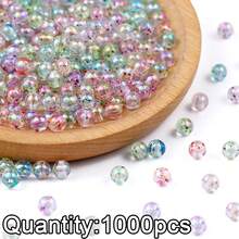 300-1000pcs Acrylic Beads, Transparent Coated Iridescent Round Beads, DIY Jewelry Making Materials For Necklace, Bracelet, Earrings, Pendant - DIY - View 11