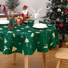 Rectangular Waterproof Christmas Tablecloth - Deer And Tree Design - Durable Polyester - Perfect For Parties, Home And Outdoors - Festive Table Decoration - 60x120/60x102 Inches - Green 60" - View 4