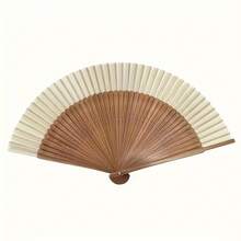 1Pc Vintage Bamboo Folding Hand Fan, Portable Summer Handheld Fan, Wooden Frame Bamboo Decor, Ideal For Mother's Day, Graduation, Birthday Gift & Accessories - 原色 - 查看 2
