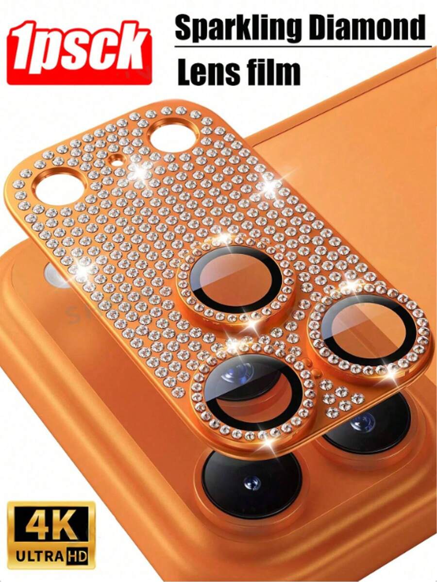 1件 相機鏡頭保護貼，適用於 iPhone 18Pro Max/17 Pro Max/17 Pro：閃耀鑽石全覆蓋相機保護貼，軍規防碎，4K 超高清，強力黏著，9H 金屬強化玻璃，橘色