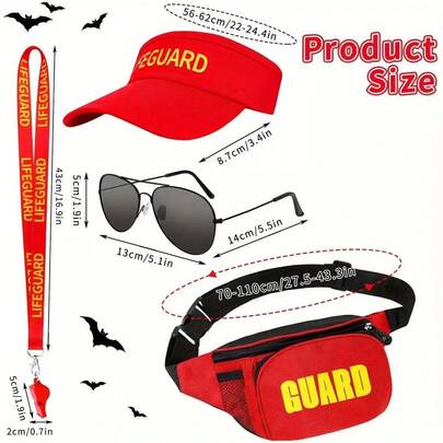 3/5pcs Summer Surfing Outfit Set, Holiday Lifeguard Costume Play, Beach Sun Hat, Red Stylish Sunglasses, Whistle, Surfboard Bag, Beach Vacation Attire