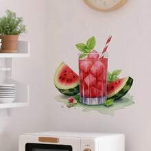 1pc Of Decorative Wall Sticker Featuring Refreshing Watermelon Juice With Fresh Slices And Mint, Ideal For Bedrooms, Kitchens, Restrooms, Living Rooms, And Bathrooms, Self-Adhesive Removable PVC Wall Stickers Are Perfect For Home Decor - A - View 1