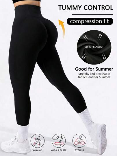 Leggings ajustados de cintura alta para mujer, suaves y elásticos, con control de abdomen y levantamiento de glúteos, adecuados para entrenamiento, yoga, correr, tallas regulares y plus size en color negro