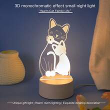 1 chiếc đèn ngủ LED hình mèo ôm 3D hiện đại, chạy bằng nguồn USB, có công tắc điều khiển, thích hợp cho phòng ngủ, văn phòng và nhiều loại phòng khác - Đèn quà tặng sáng tạo - Màu vàng - Xem 1