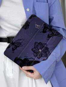 1pc Starry Night Purple Butterfly Painted Tablet Case, Compatible With IPad Mini4/Mini5/Mini6/Mini7/Air/Air2/9.7/10.2/10.5/Air4/Air5/10.9/Pro 11-Inch/10th Gen/ Air 11-In.(M2)-2024/ Pro11-In.(M4)-2024/Air 11-Inch (M3) 2025/ (A16) 11 Inch 11th Generation 2025, Galaxy Tab A8 10.5 Inch 2022. Includes Pencil Slot, Tri-Fold Stand, TPU Soft Edge Protection, Magnetic Sleep/Wake, Leisure/Fun/Healing/Personalized/Unique Tablet Folio Case - Multicolor - View 2