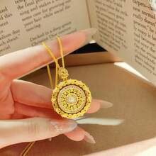 New Chinese Style Palace Flower Filigree 18K Gold Plated Zirconia Rotating Bagua Compass Pendant Necklace - Gold - View 5