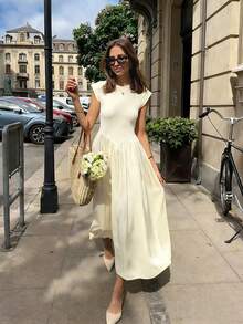 Đầm maxi nữ dáng xòe, cổ tròn, không tay, màu trơn, phong cách đường phố, thường ngày, thanh lịch, màu trơn, kiểu dáng giản dị, mùa xuân/hè 2026. Đầm maxi nữ duyên dáng, trang phục đường phố, đầm mùa xuân, trang phục dự tiệc, trang phục đi xem hòa nhạc, đầm dự đám cưới, trang phục đi nghỉ mát, trang phục đón giao thừa, đầm dự tiệc, đầm thường ngày, đầm mùa hè, trang phục ngày Valentine. - Màu be - Xem 2