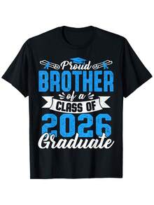 Class Of 2026 Graduate Brother T-Shirt - Proud Brother Senior 26 Gift For Graduation, Christmas, Thanksgiving & Veterans Day - Unisex Loose Fit Slogan Tee For 2026 Grads (Brother, Not For Class Of 2025/2027) - Casual Wear - 黑色 - 查看 6