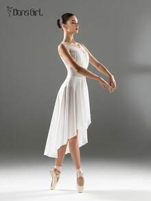 DonsGirl 1 chiếc đầm nữ lãng mạn thanh lịch - Trang phục múa ba lê hiện đại/cổ điển, trang phục biểu diễn sân khấu, ren xếp tầng và chân váy lưới co giãn cao cấp, màu trắng mùa xuân - trắng - Xem 5