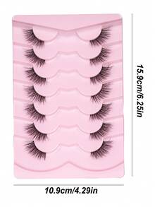 7 Pairs Short 3D Half-Strip Faux Mink Lashes With Transparent Band, Cat Eye Style, Natural Look Eyelashes - Black - View 4