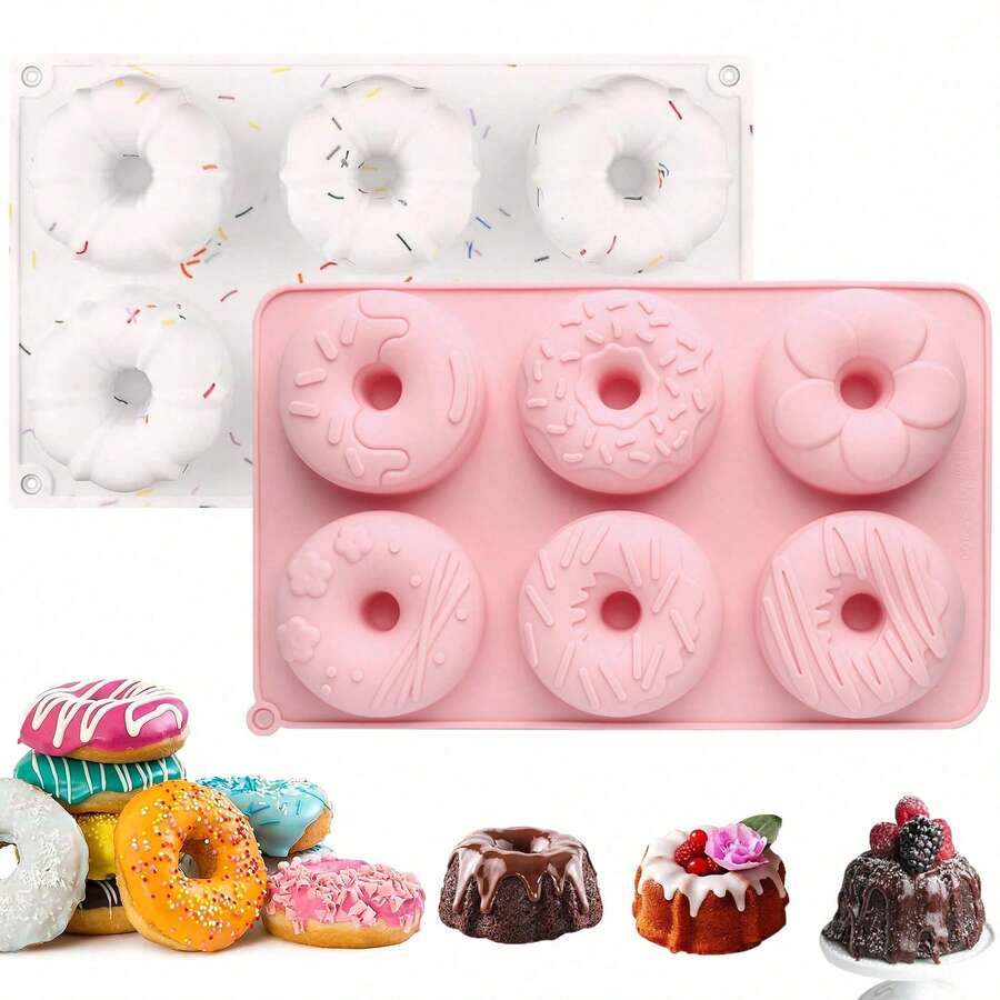 6-Cavity Silicone Mini Donut Cake Mold, Non-Stick Silicone Baking Mold Suitable For Making Donuts, Jelly, Cupcakes - Multicolor - View 1