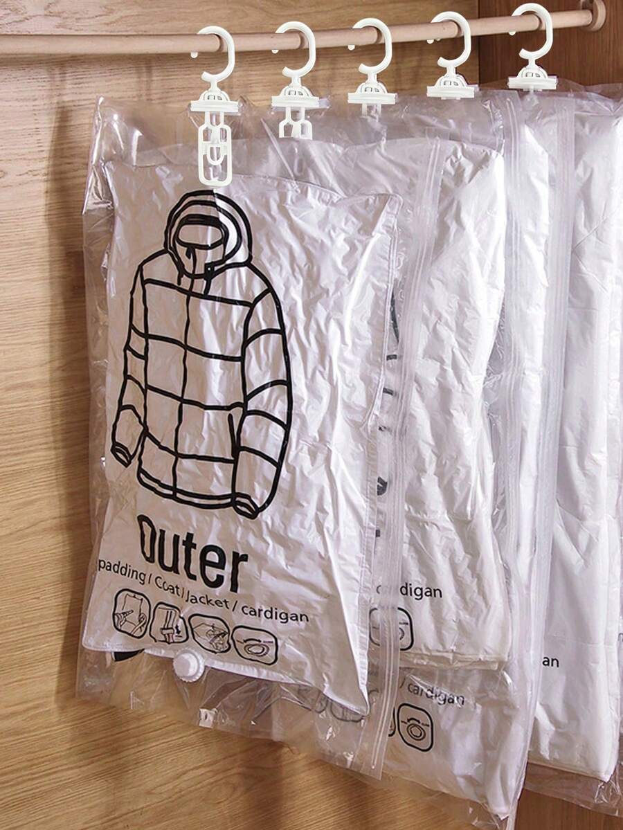 掛式印花衣物壓縮袋 大小號真空密封袋 可重複使用衣櫥收納袋 衣物防護罩 節省空間真空儲物袋 適用於衣服洋裝冬季大衣毛毯