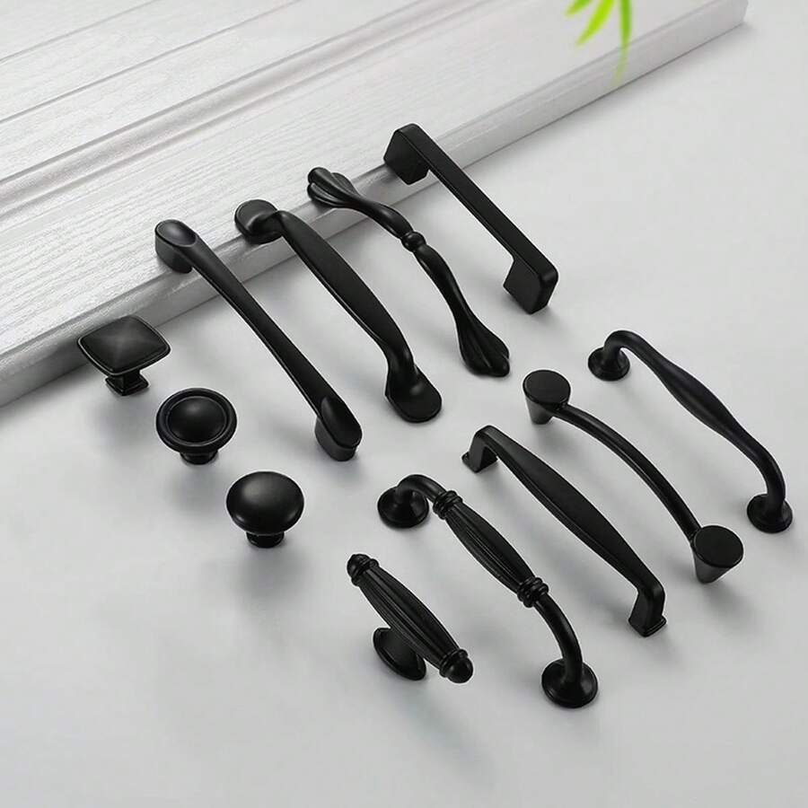 1pc Matte Black Cabinet Drawer Pull Handle, Aluminum Alloy Knob And Grip, Durable And Easy To Install, Suitable For Kitchen, Bathroom, Desk Furniture Drawers - Black - View 1