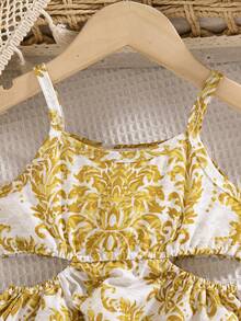 女婴情人节度假风镂空吊带裙 - 芥末黃 - 查看 7