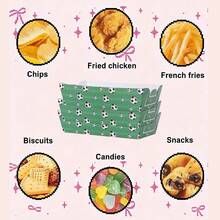 10pcs/20pcs/50pcs,Soccer Field & Football Pattern Paper Snack Trays - Green Football Disposable Potato Chip Boxes,Paper Containers For Stadium Parties,Game Nights & Sports Events,Soccer Party Favors, Snack Trays With Boat-Shaped Box For French Fries - Green - View 2
